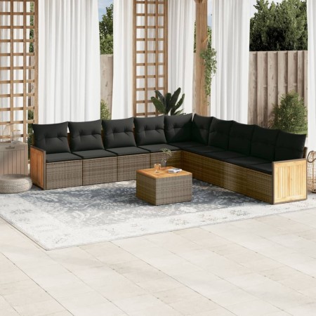 Set Divano da Giardino 10 pz con Cuscini Grigio in Polyrattan