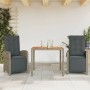 Set da Bistrò 3 pz con Cuscini Grigio in Polyrattan