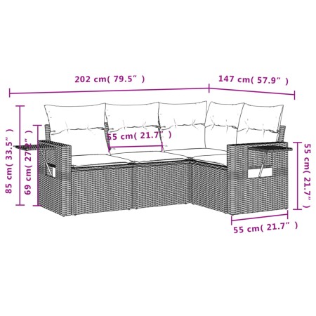 Set Divani da Giardino 4 pz con Cuscini in Polyrattan Grigio