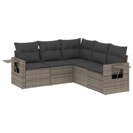 Set Divano da Giardino 5 pz con Cuscini Grigio in Polyrattan