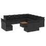 Set Divani da Giardino 14pz con Cuscini in Polyrattan Nero