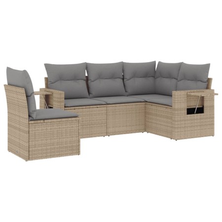 Set Divano da Giardino 5 pz con Cuscini Beige in Polyrattan