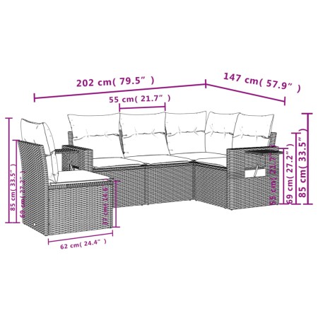 Set Divano da Giardino 5 pz con Cuscini Beige in Polyrattan