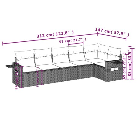 Set Divano da Giardino 6 pz con Cuscini Grigio in Polyrattan