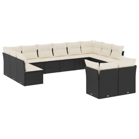 Set Divani da Giardino 12 pz con Cuscini Nero in Polyrattan