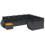 Set Divani da Giardino 10pz con Cuscini in Polyrattan Nero