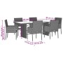 Set da Pranzo da Giardino 7 pz con Cuscini in Polyrattan Grigio