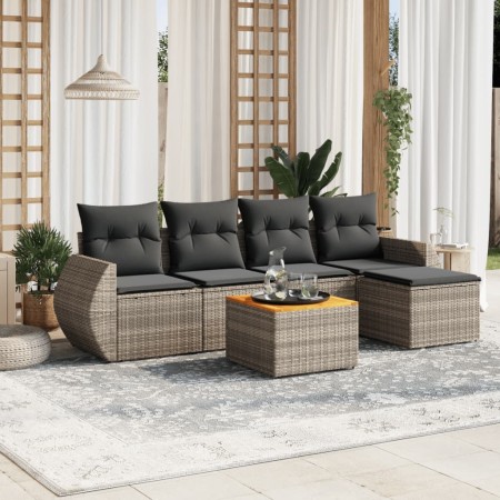 Set Divano da Giardino 6 pz con Cuscini Grigio in Polyrattan