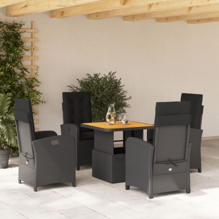 Set da Pranzo da Giardino 5 pz Nero con Cuscini in Polyrattan