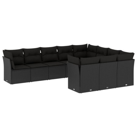 Set Divani da Giardino 10pz con Cuscini in Polyrattan Nero