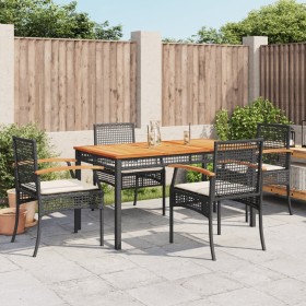 Set da Pranzo da Giardino 5 pz Nero con Cuscini in Polyrattan