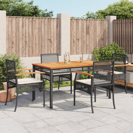 Set da Pranzo da Giardino 5 pz Nero con Cuscini in Polyrattan