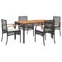 Set da Pranzo da Giardino 5 pz Nero con Cuscini in Polyrattan