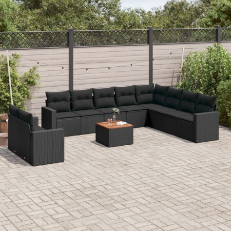 Set Divani da Giardino 11 pz con Cuscini in Polyrattan Nero