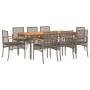 Set da Pranzo da Giardino 9 pz con Cuscini in Polyrattan Grigio