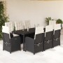 Set da Pranzo da Giardino 9 pz con Cuscini Nero in Polyrattan