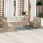 Set Divano da Giardino 8 pz con Cuscini Beige in Polyrattan