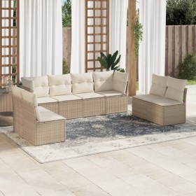 Set Divano da Giardino 8 pz con Cuscini Beige in Polyrattan