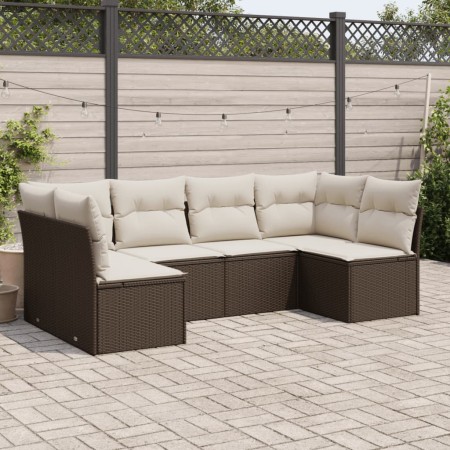 Set Divano da Giardino 6 pz con Cuscini Marrone in Polyrattan