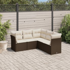 Set Divano da Giardino 5 pz con Cuscini Marrone in Polyrattan