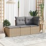 Set Divano da Giardino 3 pz con Cuscini Beige in Polyrattan