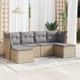 Set Divano da Giardino 6 pz con Cuscini Beige in Polyrattan