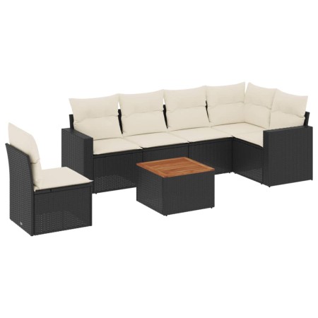 Set Divani da Giardino con Cuscini 7pz Nero Polyrattan