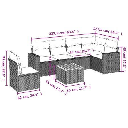 Set Divani da Giardino con Cuscini 7pz Nero Polyrattan