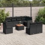 Set Divani da Giardino 9 pz con Cuscini Nero in Polyrattan