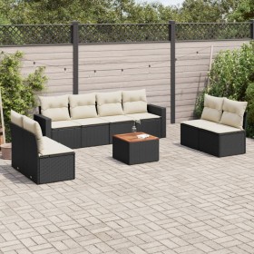 Set Divani da Giardino 9 pz con Cuscini Nero in Polyrattan