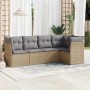 Set Divano da Giardino 5 pz con Cuscini Beige in Polyrattan