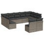 Set Divani da Giardino 11 pz con Cuscini in Polyrattan Grigio