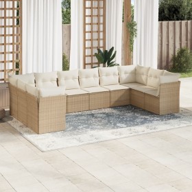 Set Divano da Giardino 10 pz con Cuscini Beige in Polyrattan