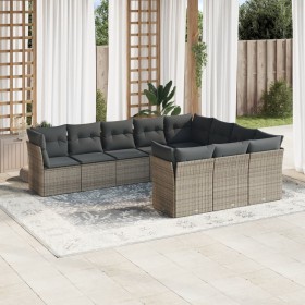 Set Divano da Giardino 10 pz con Cuscini Grigio in Polyrattan