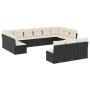 Set Divani da Giardino 13pz con Cuscini Nero in Polyrattan