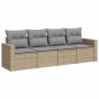 Set Divano da Giardino 4 pz con Cuscini Beige in Polyrattan