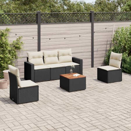 Set Divano da Giardino 6 pz con Cuscini Nero in Polyrattan