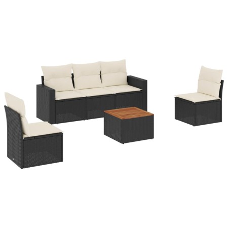 Set Divano da Giardino 6 pz con Cuscini Nero in Polyrattan