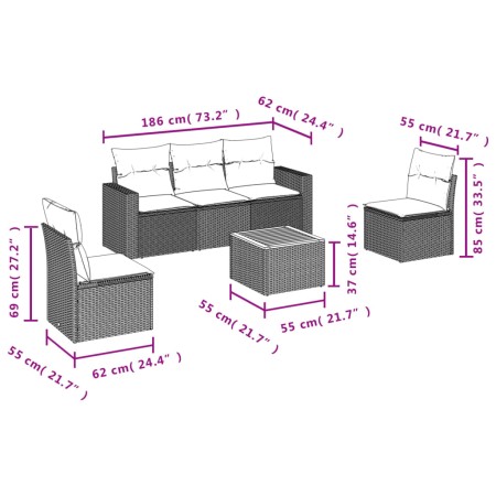 Set Divano da Giardino 6 pz con Cuscini Nero in Polyrattan