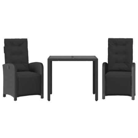 Set da Bistrò 3 pz con Cuscini Nero in Polyrattan