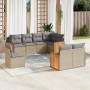 Set Divano da Giardino 8 pz con Cuscini Beige in Polyrattan