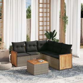 Set Divano da Giardino 6 pz con Cuscini Grigio in Polyrattan