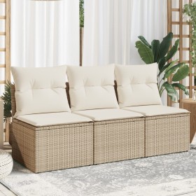 Divano da Giardino con Cuscini a 3 Posti Beige in Polyrattan