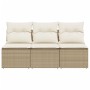 Divano da Giardino con Cuscini a 3 Posti Beige in Polyrattan