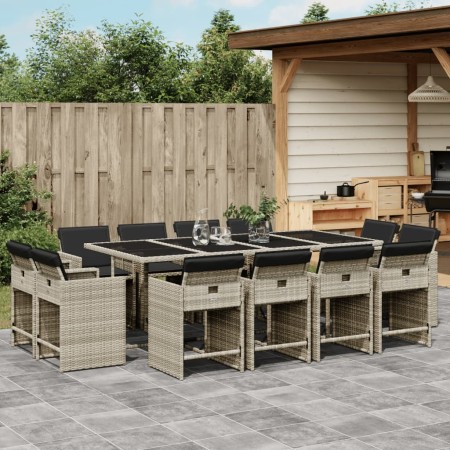 Set da Pranzo da Giardino 13pz con Cuscini Grigio in Polyrattan