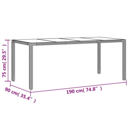 Tavolo da Giardino Piano in Vetro Grigio 190x90x75cm Polyrattan