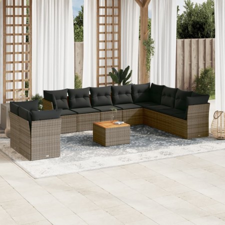 Set Divani da Giardino 11 pz con Cuscini in Polyrattan Grigio