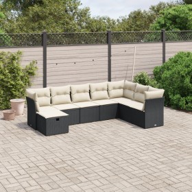 Set Divani da Giardino con Cuscini 8 pz Nero in Polyrattan