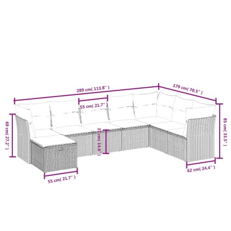 Set Divani da Giardino con Cuscini 8 pz Nero in Polyrattan