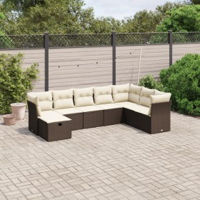 Set Divani da Giardino 8 pz con Cuscini Marrone in Polyrattan